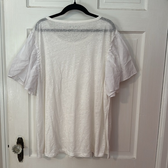 Ann Taylor LOFT White Linen Top Women's Flutter Short Sleeve Shirt XL - Picture 7 of 10